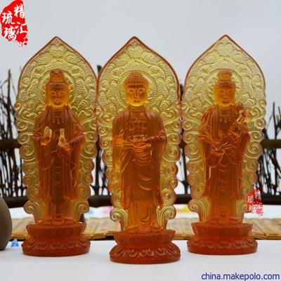 古法琉璃佛像工厂直销,琉璃西方三圣菩萨佛像